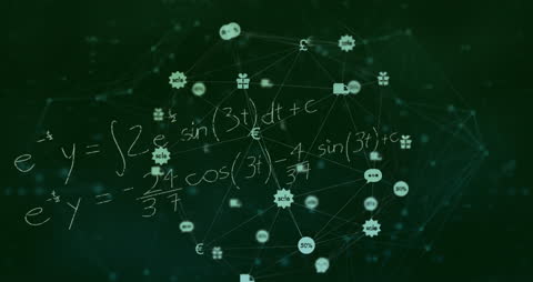 Abstract Network Connections with Mathematical Equations on Dark Background