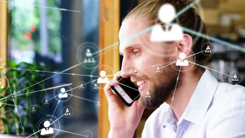 Positive Man Engaged in Digital Communication at Local Cafe