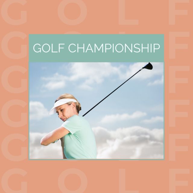 Caucasian Woman Competing in Golf Championship Against Cloudy Sky - Download Free Stock Templates Pikwizard.com