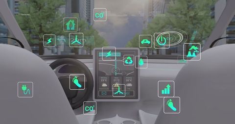 Smart Car Dashboard with Futuristic Digital Interface Icons