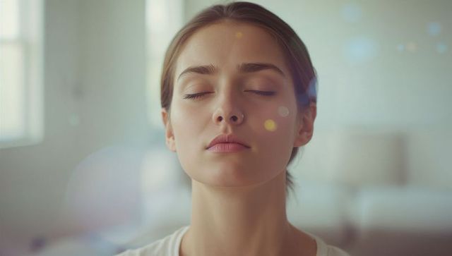 Woman Meditating at Home in Tranquil Natural Light