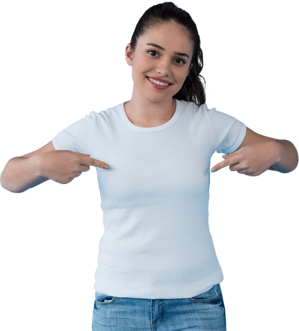 smiling young woman showing plain white t-shirt on transparent background - Download Free Stock Videos Pikwizard.com