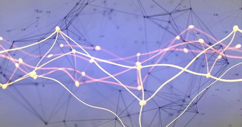 Neural network visualization pulsing with glowing nodes and flowing neon mesh lines