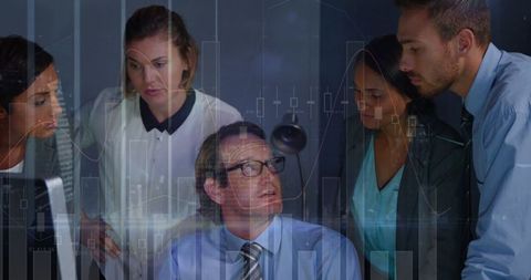 Diverse Business Team Analyzing Financial Data in Digital Interface