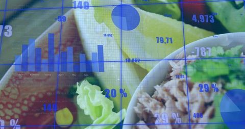 Nutritious salad with data analytics overlay