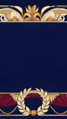 Animating regal gold laurel border with red drape on navy vertical panel for elegant overlays