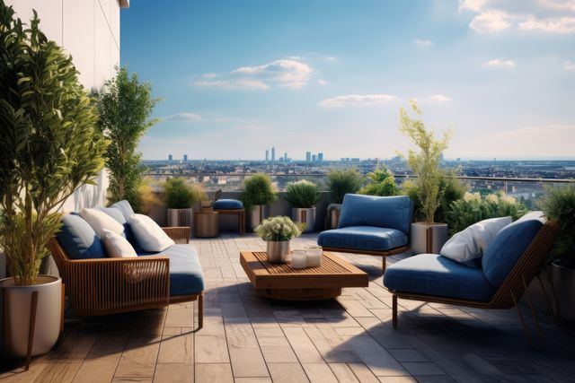 Modern Rooftop Lounge with City Skyline View - Download Free Stock Images Pikwizard.com