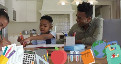 African American Male Teacher Guiding Students with School Supplies Illustration - Download Free Stock Images Pikwizard.com