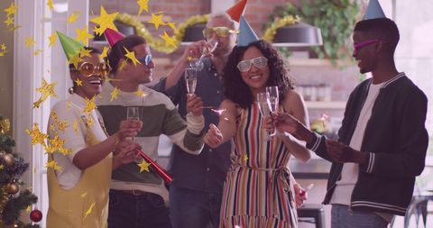 Diverse Friends Celebrating at Lively Party With Sparkling Atmosphere