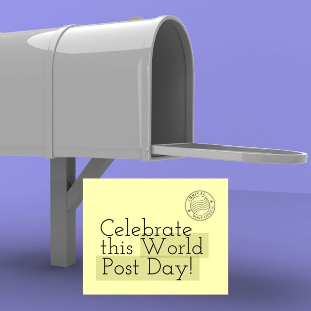 Composition of world post day text over empty mailbox. World post day and celebration concept digitally generated image.
