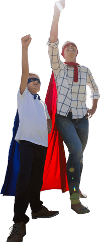 Joyful family actively imagining transcending hero powers