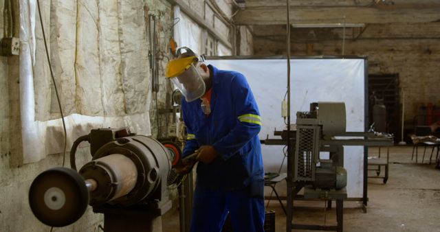 Factory Worker Operating Lathe Machine for Metal Processing - Download Free Stock Images Pikwizard.com