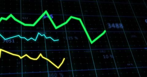 Colorful Financial Chart with Neon Line Graphs and Dynamic Numbers