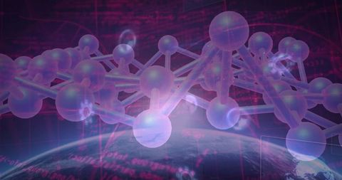 Futuristic molecular structure over earth with digital coding