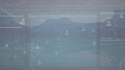Abstract Network Connections Overlay on Mountain Landscape