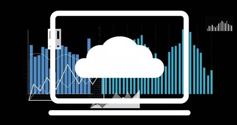 Digital Cloud Technology with Interactive Graphs on Black Background