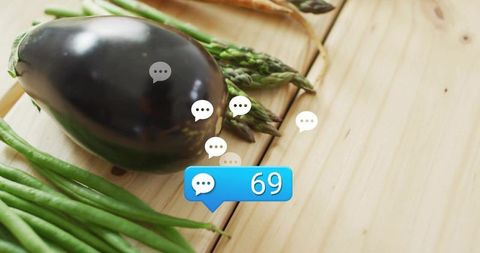 Vegetables on Kitchen Counter with Social Media Icons