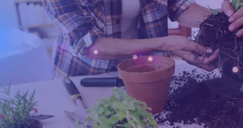 Caucasian Woman Engaging in Gardening Activity Indoors