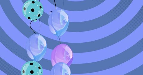 Vibrant Blue Balloons Floating Against Spiral Backdrop