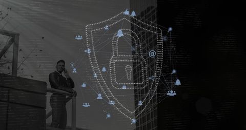 Businessman Communicating with Digital Security Interface Overlay - Download Free Stock Images Pikwizard.com
