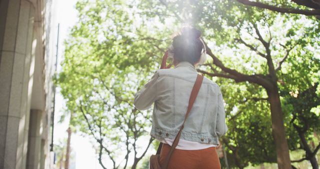 Woman Enjoying Nature Walk Under Sunny Tree Canopy - Download Free Stock Images Pikwizard.com