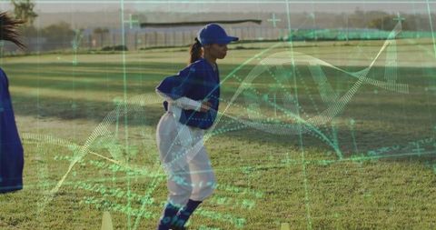 Athlete Preparing in Sports Science Environment with Data and DNA Overlay