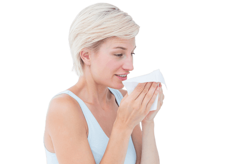 smiling woman blowing nose, isolated on transparent background - Download Free Stock Videos Pikwizard.com