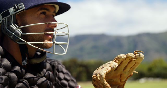 Baseball Catcher with Glove Focused on Game Outdoors - Download Free Stock Images Pikwizard.com