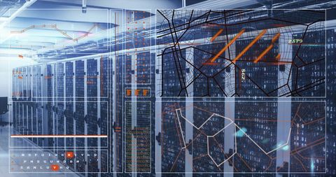 data processing signals visualization over server racks in modern data center - Download Free Stock Images Pikwizard.com