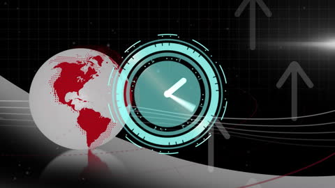 Digital Clock and Globe with Data Visualization Elements