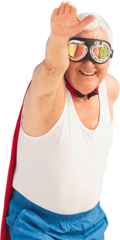 Cheerful Senior Man Pretending to be Transparent Superhero