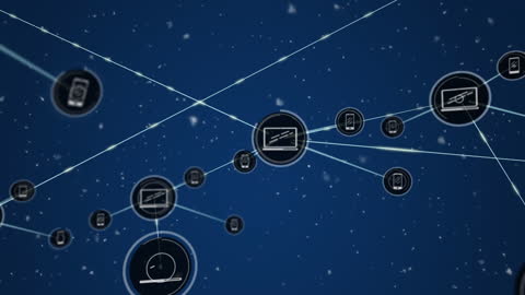 Global Digital Network with Technology Icons and Particles