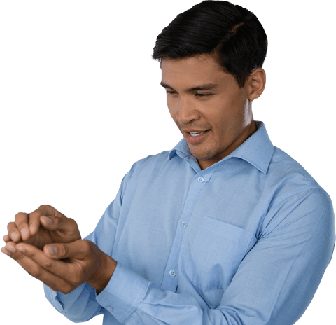 Confident Man Gesturing in Blue Shirt on Transparent Background - Download Free Stock Videos Pikwizard.com