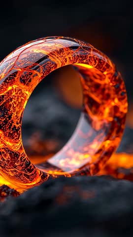 Molten Torus Ring Pulsing, Lava Flowing Across Volcanic Rock Vertical Loop