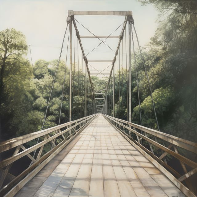 Wooden bridge and trees in forest, created using generative ai technology - Download Free Stock Photos Pikwizard.com