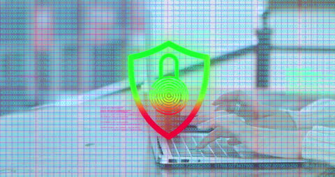 Digital Security Shield with Binary Code Overlay