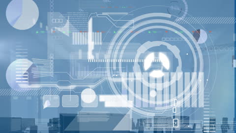 Futuristic Digital Interface Overlaid on Office View