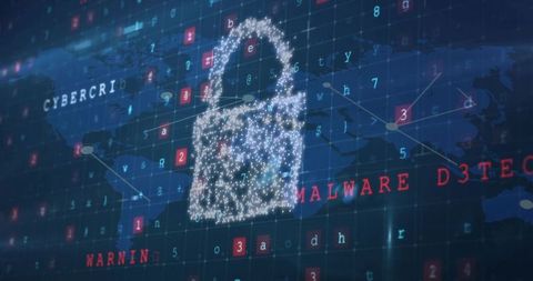 Futuristic Padlock Over World Map Highlighting Cybersecurity Threats