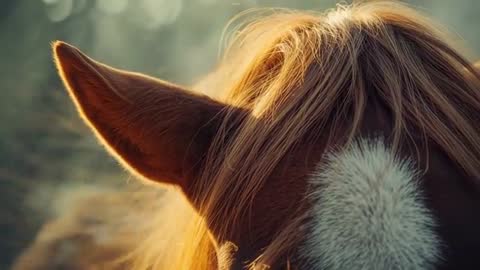 Chestnut Horse with White Blaze in Serene Pasture Mist