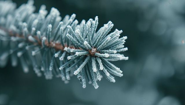 Frosty Pine Needles Captured in Winter Morning Light
