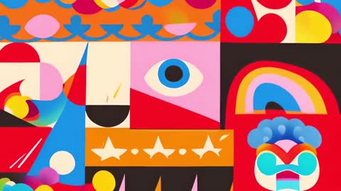 Vibrant Abstract Design with Eye and Rainbow in Geometric Patterns