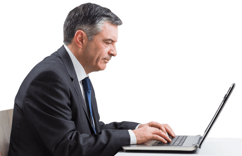 Transparent Side View for Senior Businessman Working on Laptop - Download Free Stock Videos Pikwizard.com