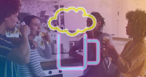 Diverse Friends Enjoying Beer Together at Pub Gathering