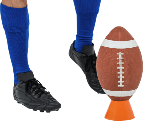 American football player kicking transparent ball pose