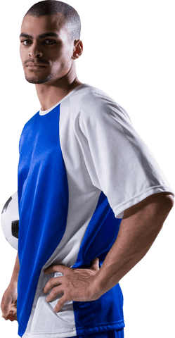 Confident Soccer Player with Ball on Transparent Background