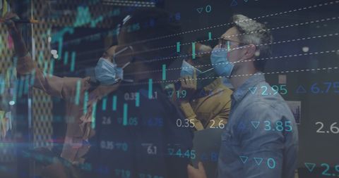 Business team analyzing financial data amidst pandemic