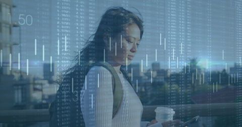 Modern Woman Analyzing Financial Data on Smartphone in Urban Environment