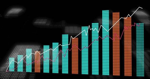 Futuristic bar chart rising in digital data space