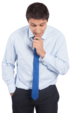 Contemplative businessman examining ideas transparent background