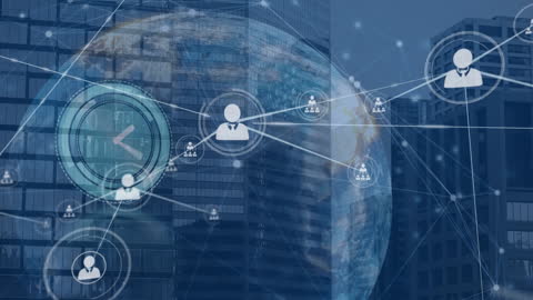 Global Networking with Digital Time and Communication Icons